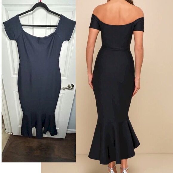 Lulu's How Much I Care Midnight Off-the-Shoulder Midi Dress XS NWOT - Picture 1 of 14